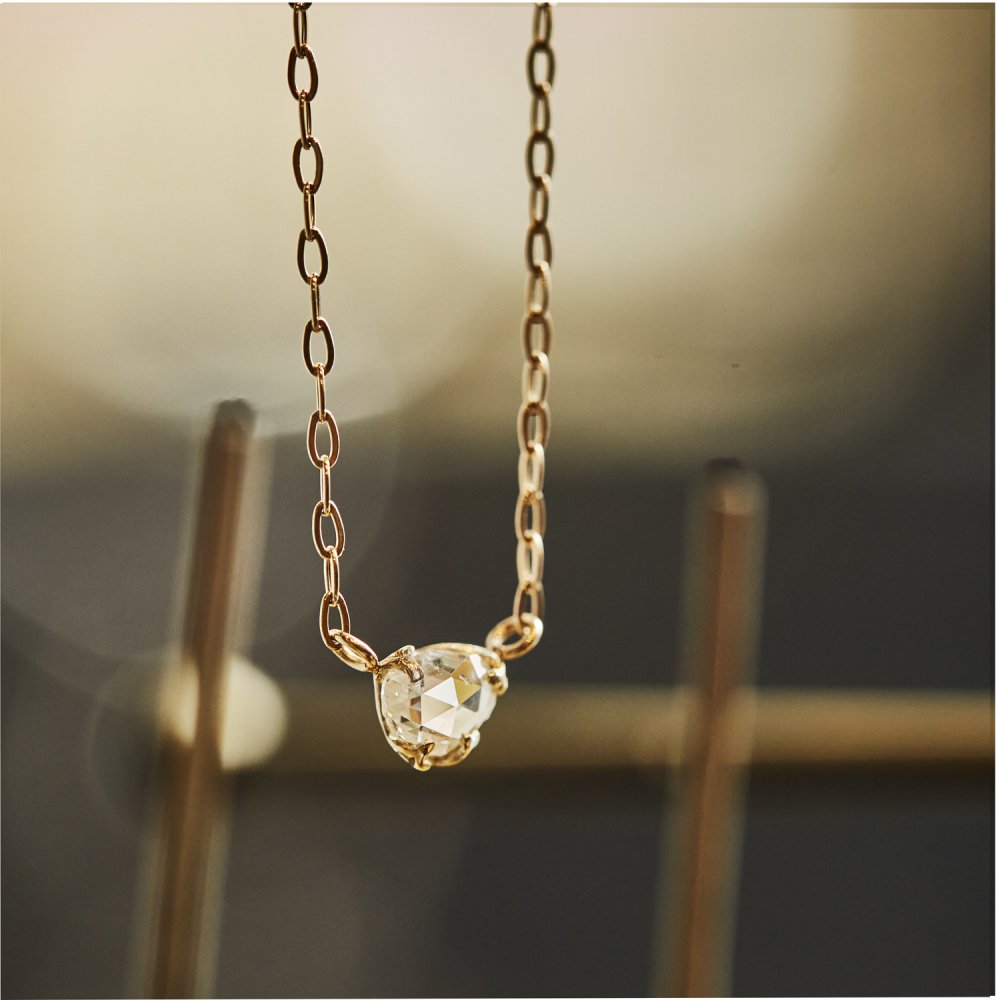 heart prong rose cut Necklace / 2203-004