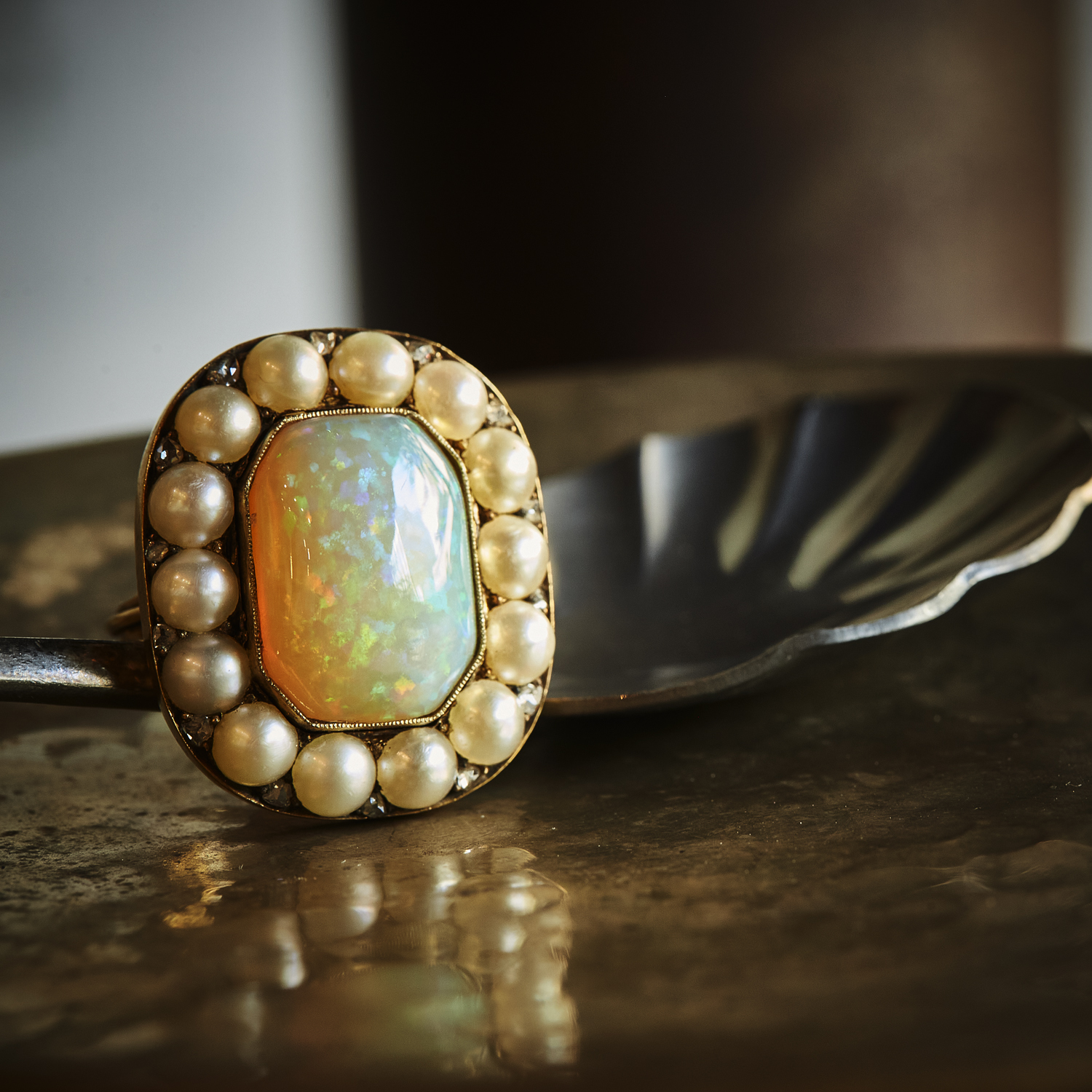 Opal & Pearl & Diamond Vintage ring / AU2310-009