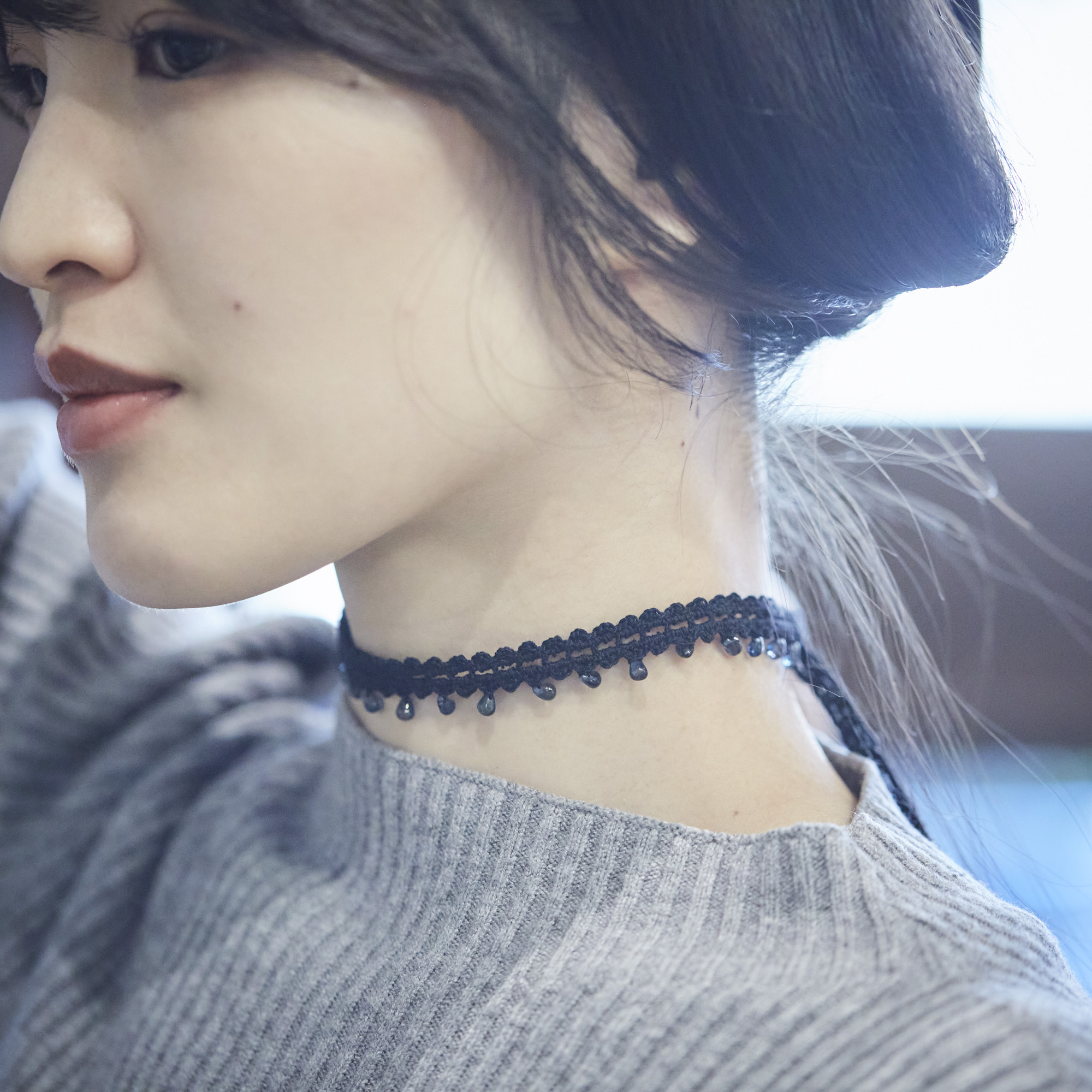 ribbon choker / London blue Topaz / 2502-009