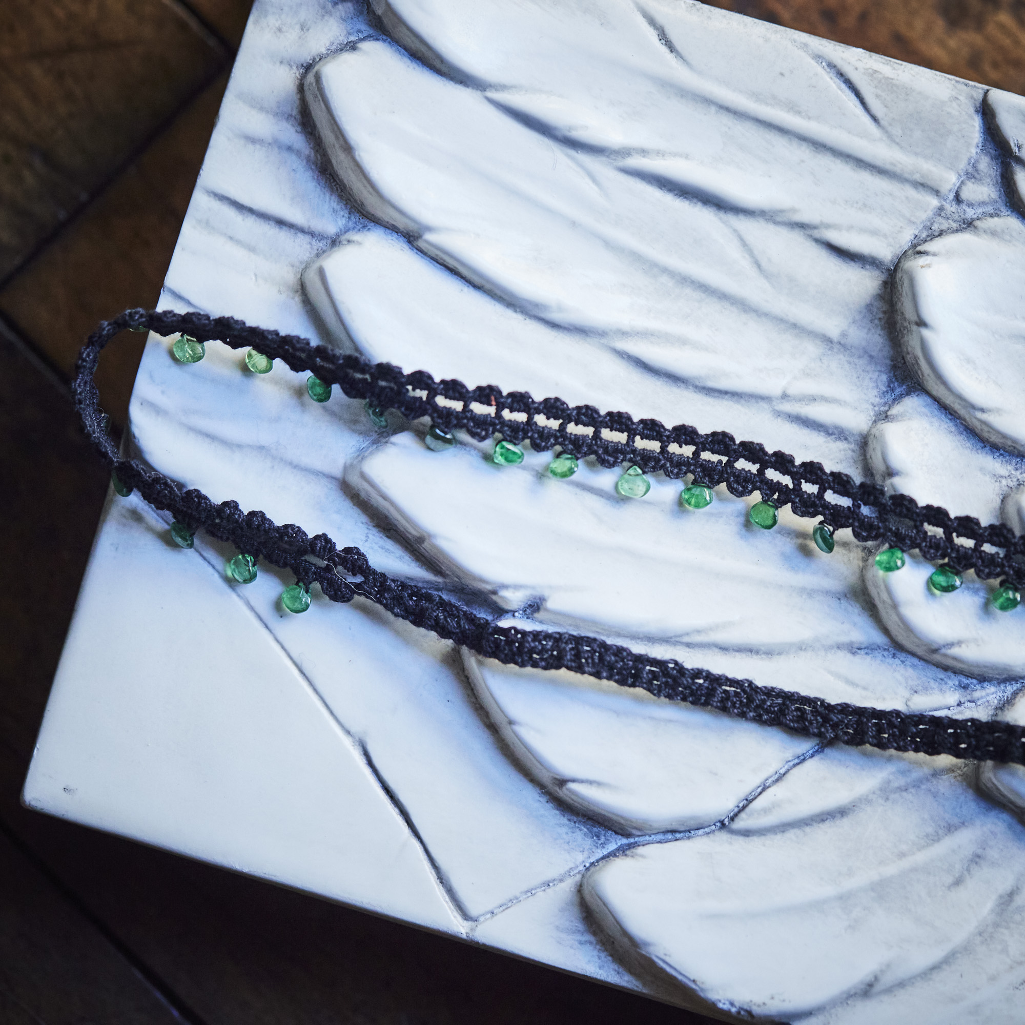 ribbon choker /  green Garnet / 2502-012