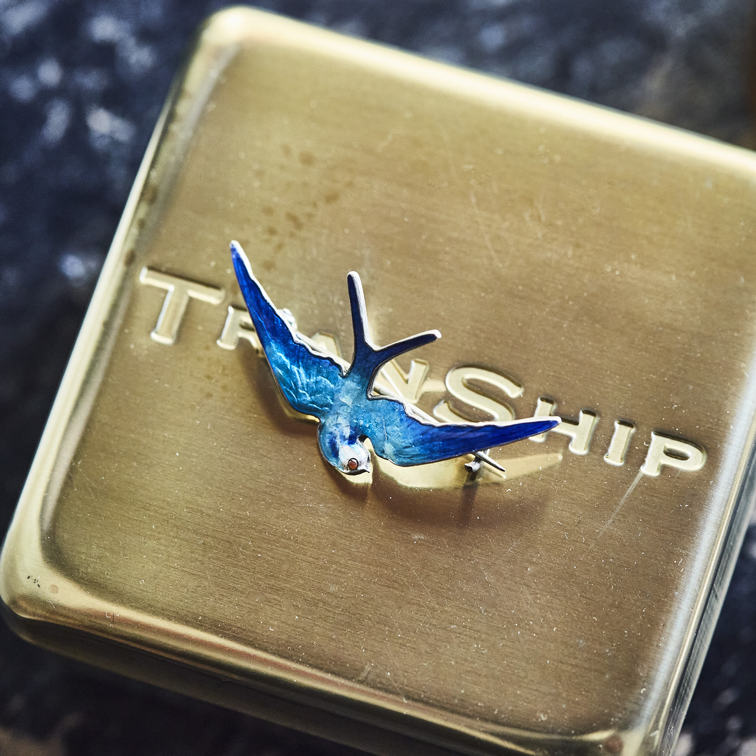 Vintage Enamel Brooch / Blue Swallow / 2512AU010